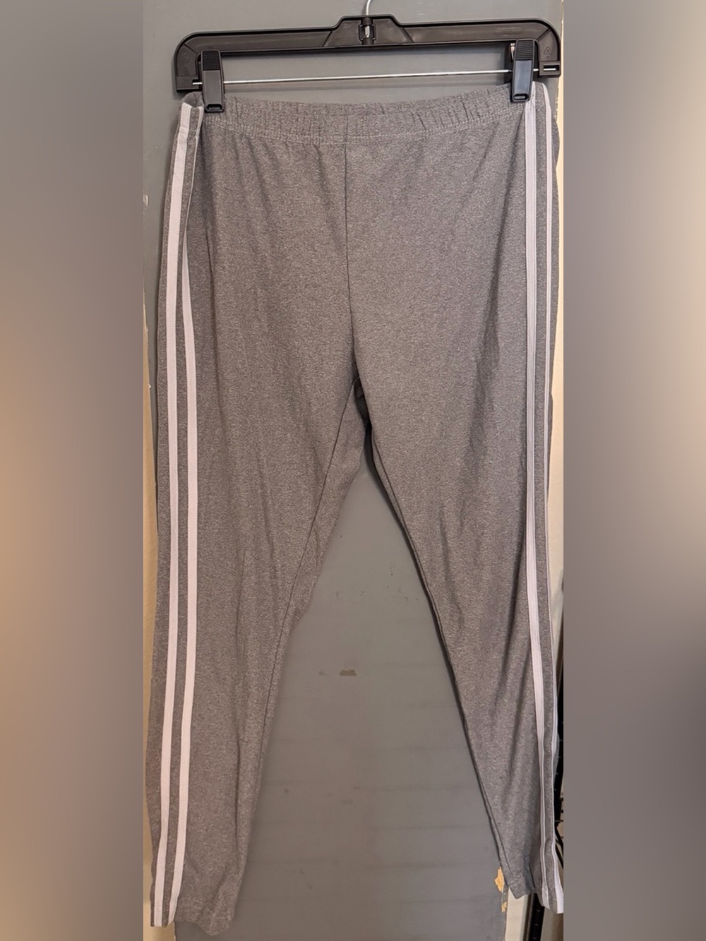 Gray Active Leggings with White Side Stripes
